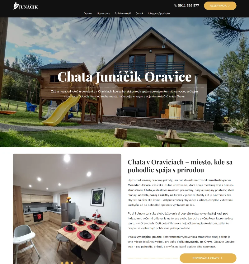 Screenshot of the CHATAJUNACIK.sk homepage – modern website for cabin rental.